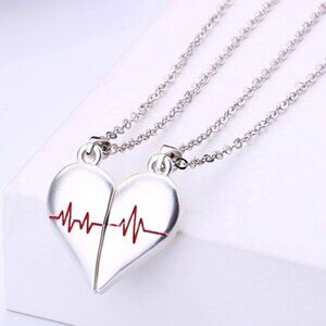 Silver Heartbeat Couple Love Necklace Matching, Friend, Wife, Girlfriend Gift